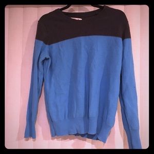 gray and blue scoop neck sweater